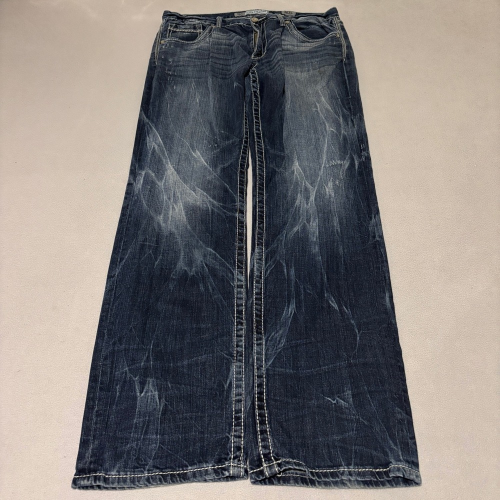 BKE Tyler Straight Leg Jeans Mens 36XL Dark Wash Distressed Thick Stitch